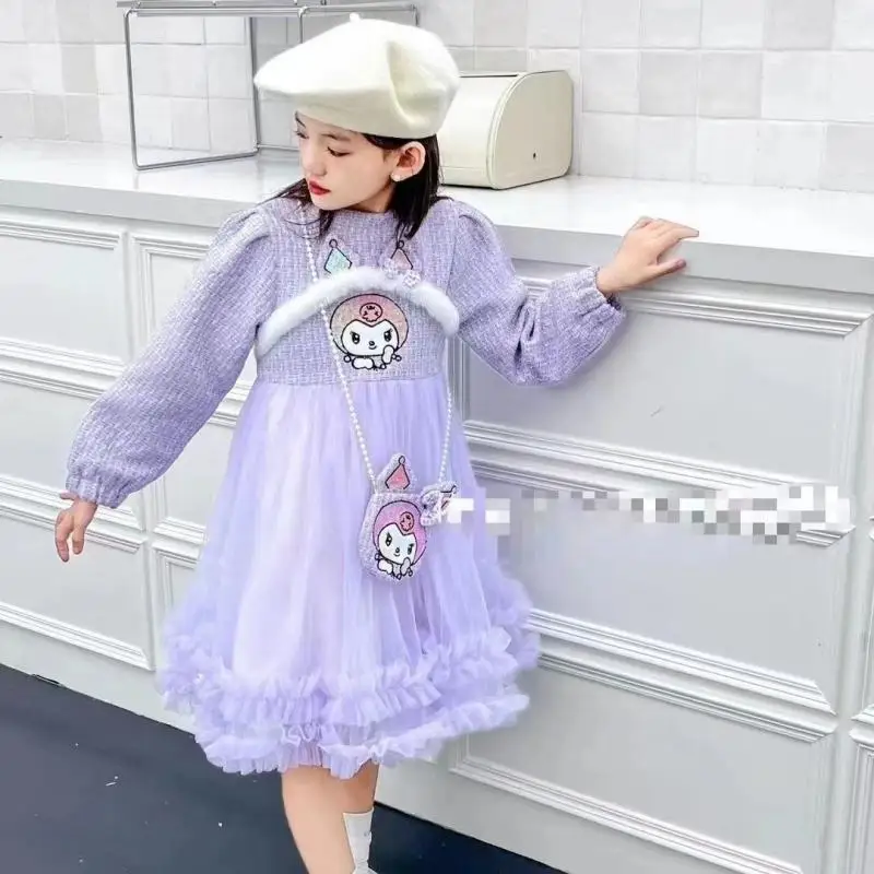 

Sanrio Children My Melody Dress Tutu Anime Figure Girl Princess Dress Plus Velvet Autumn Winter Sweet Cartoon Kawaii New Style