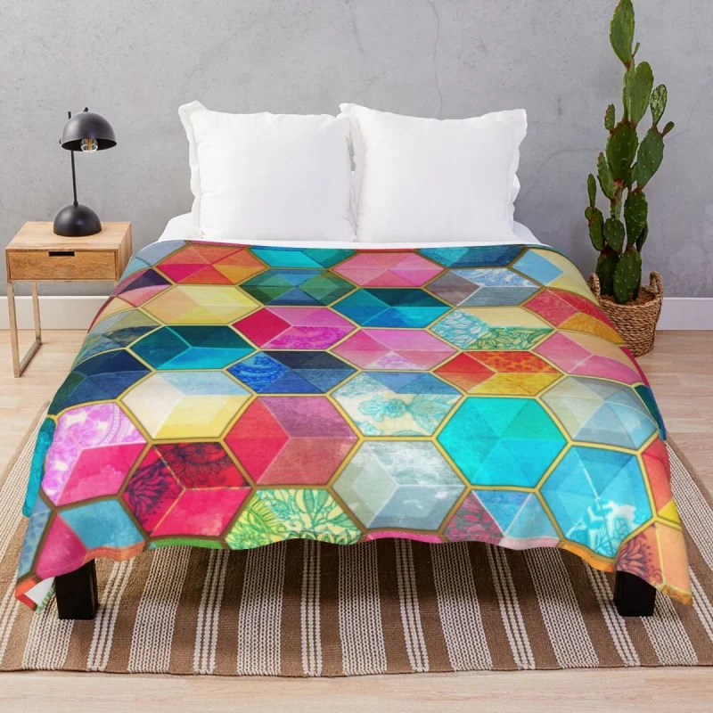 

Crystal Honeycomb Thick blanket Coral Fce Plush Decoration Multi-fuion Throw Blanket for Bed Home Camp