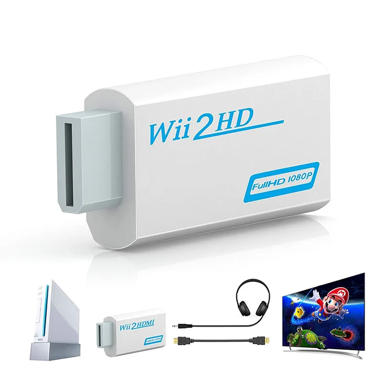 Полный HD 1080P Wii для HDMI-совместимого конвертера, адаптер, конвертер стандарта 3,5 мм, аудио для ПК, монитора HDTV, дисплея