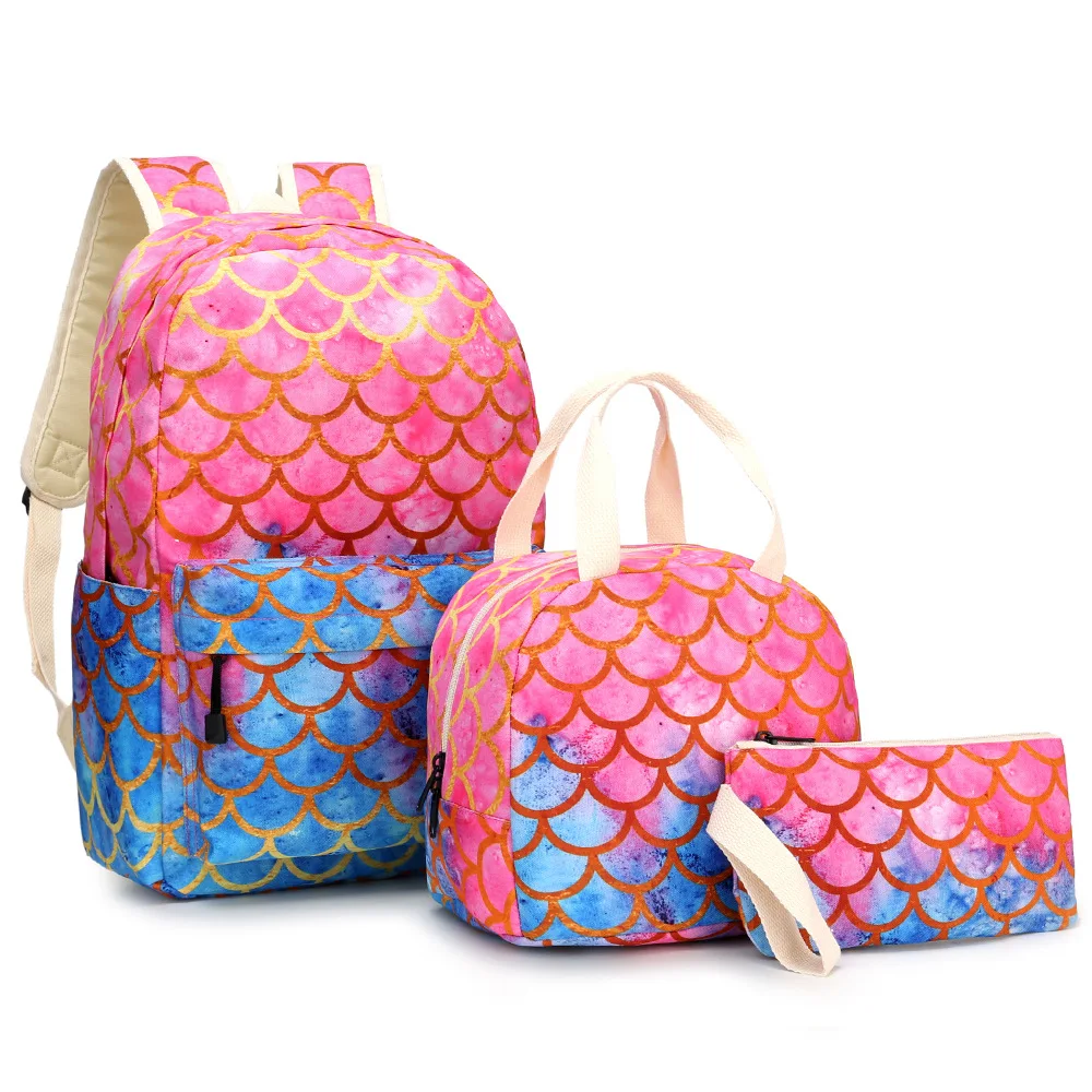 3PCS Mermaid Series Elementary School Schoolbag Girl Backpack With Children's Lunch Bag, Pencil Case