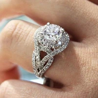 huitan newly designed women wedding rings silver color paved aaa white cz bling bling finger accessory for party fashion jewelry