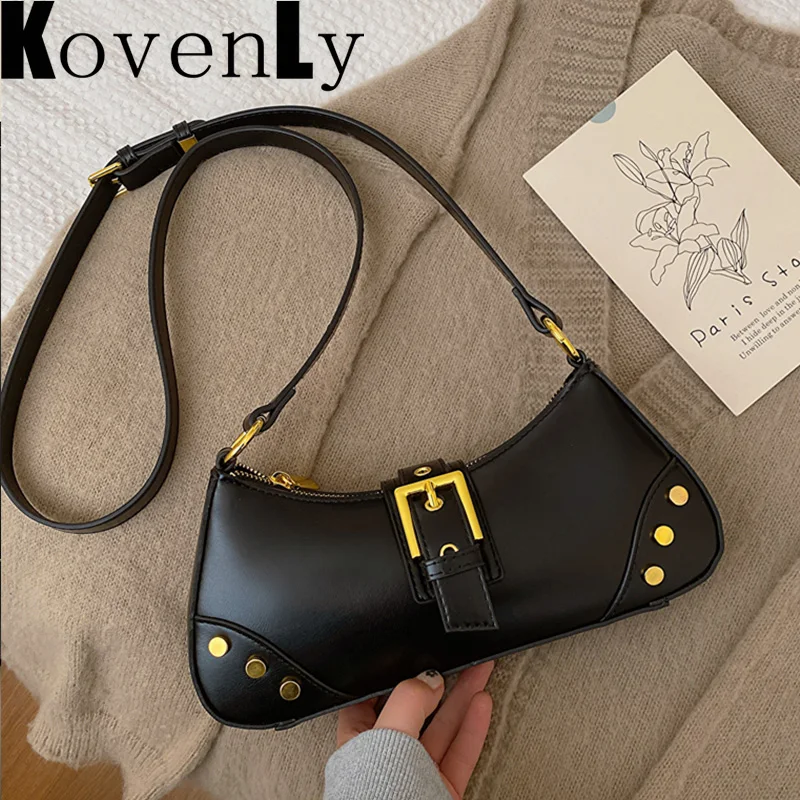 

Vintage Saddle Bags On Shoulder Rivet Design Luxury Armpit Bagute Bags For Women Pu Leather Fashion Women Crossbody Bag Solid