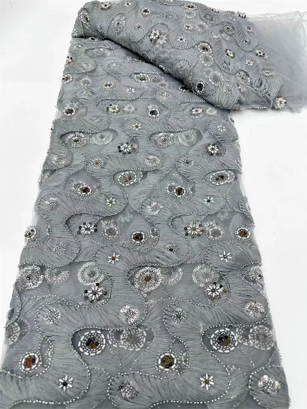 Роскошная кружевная ткань с бусинами 5 ярдов нигерийская вышивкой 2024