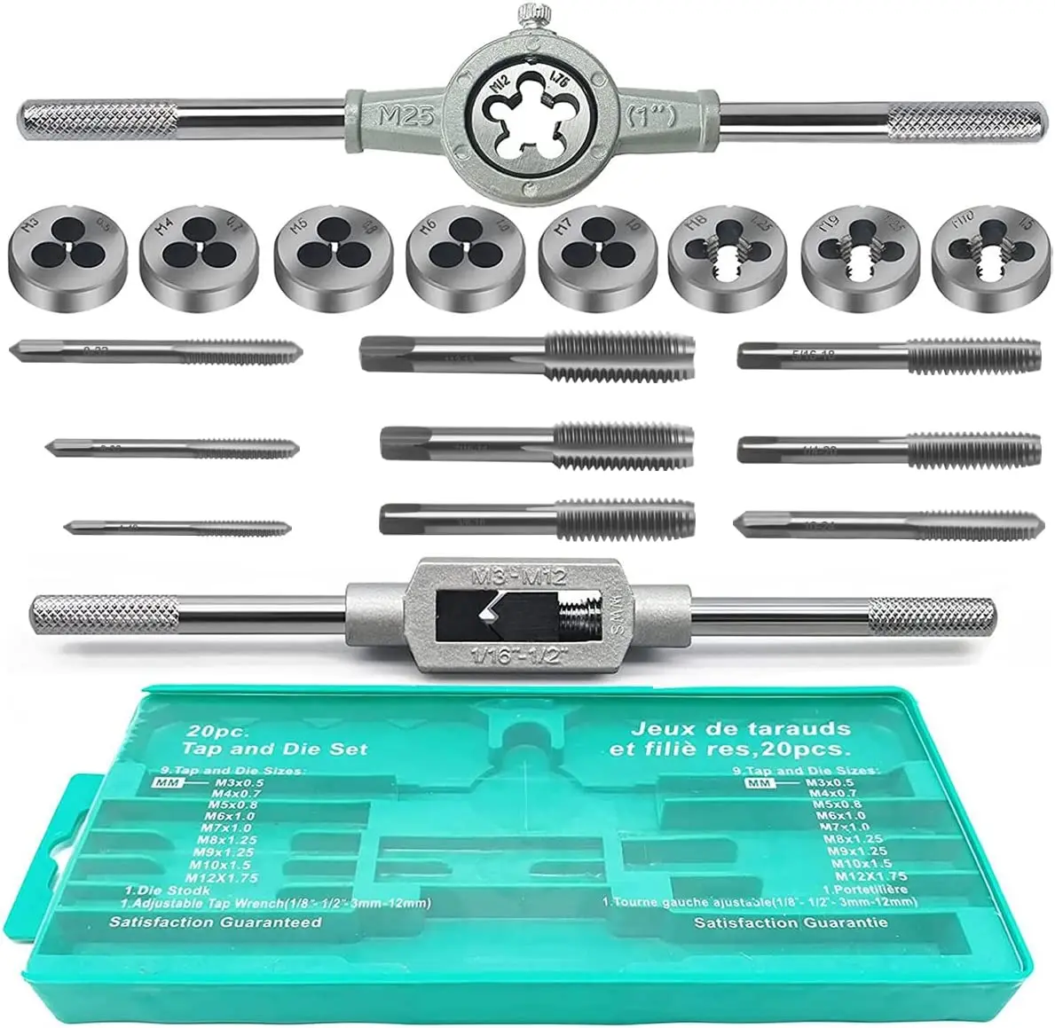 

12/20/40 Piece Metric Tap and Die Set M3-M12 Metric Size Tap Set and Die Thread Tapping Thread Tool Set with Wrench Handle