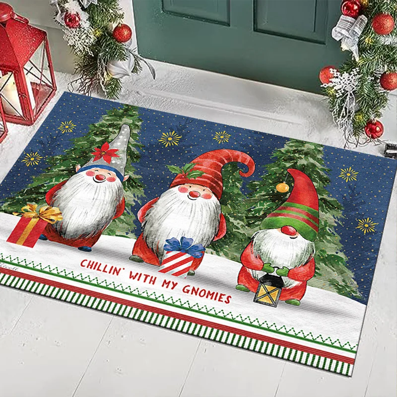 

Christmas Entrance Door Floor Mat Crystal Velvet Christmas Decorative Carpet Kitchen Bedroom Living Room Non-slip Mat