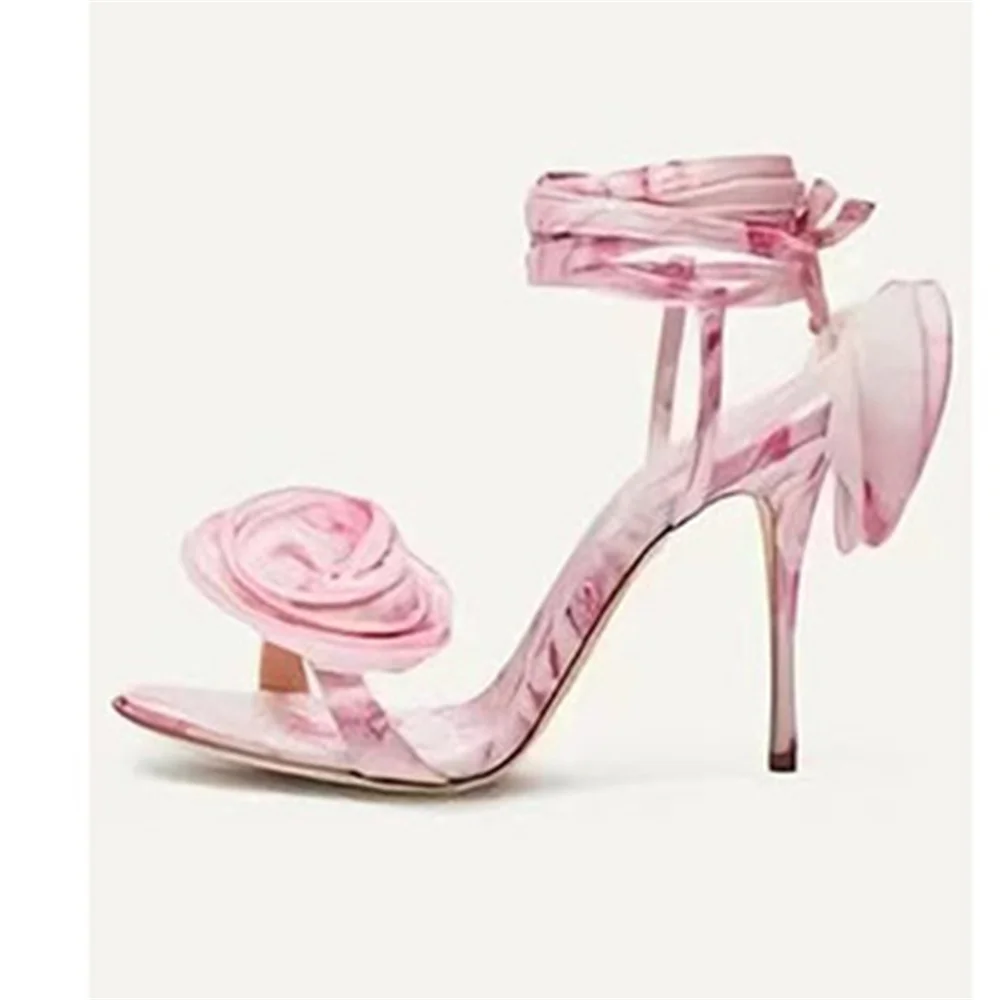 

Новинка лета 2023, стильные женские пикантные сандалии на высоком каблуке-шпильке с круглым носком, комбинация из тонких ремешков и роз