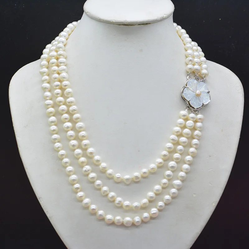 

3 floors. 8MM AAA Natural Baroque White/Black/Pink Freshwater Pearl Necklace. The most classic ladies party jewelry 18-23"