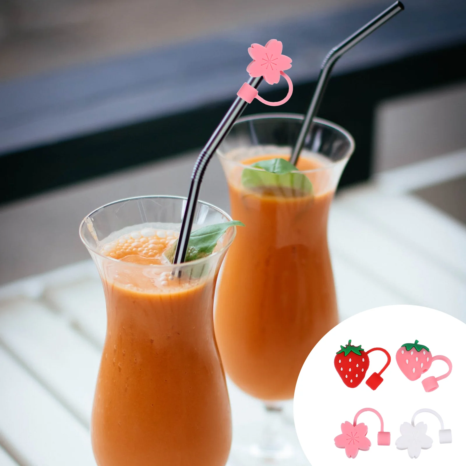 

Straw Tips Drinking Cap Cover Plugs Silicone Reusablecute Caps Strawberry Accessories Cup Anti Funny Plug Lids Proof S