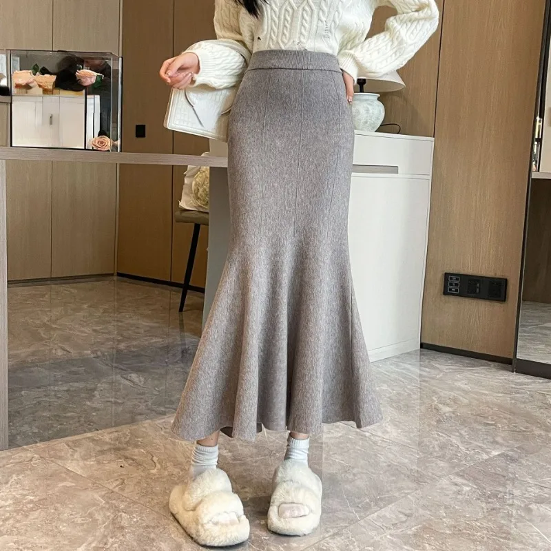Женская длинная юбка-годе Matakawa однотонная вязаная плотная элегантная юбка с