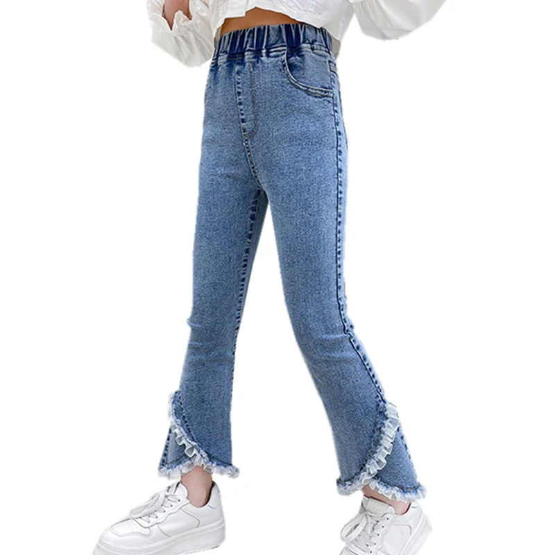 

5-14Y Teenage Children Girls Jeans 2022 Spring Autumn Fashion Elastic High Waist Pants Kids Boot Cut Jeans for Girls Trousers