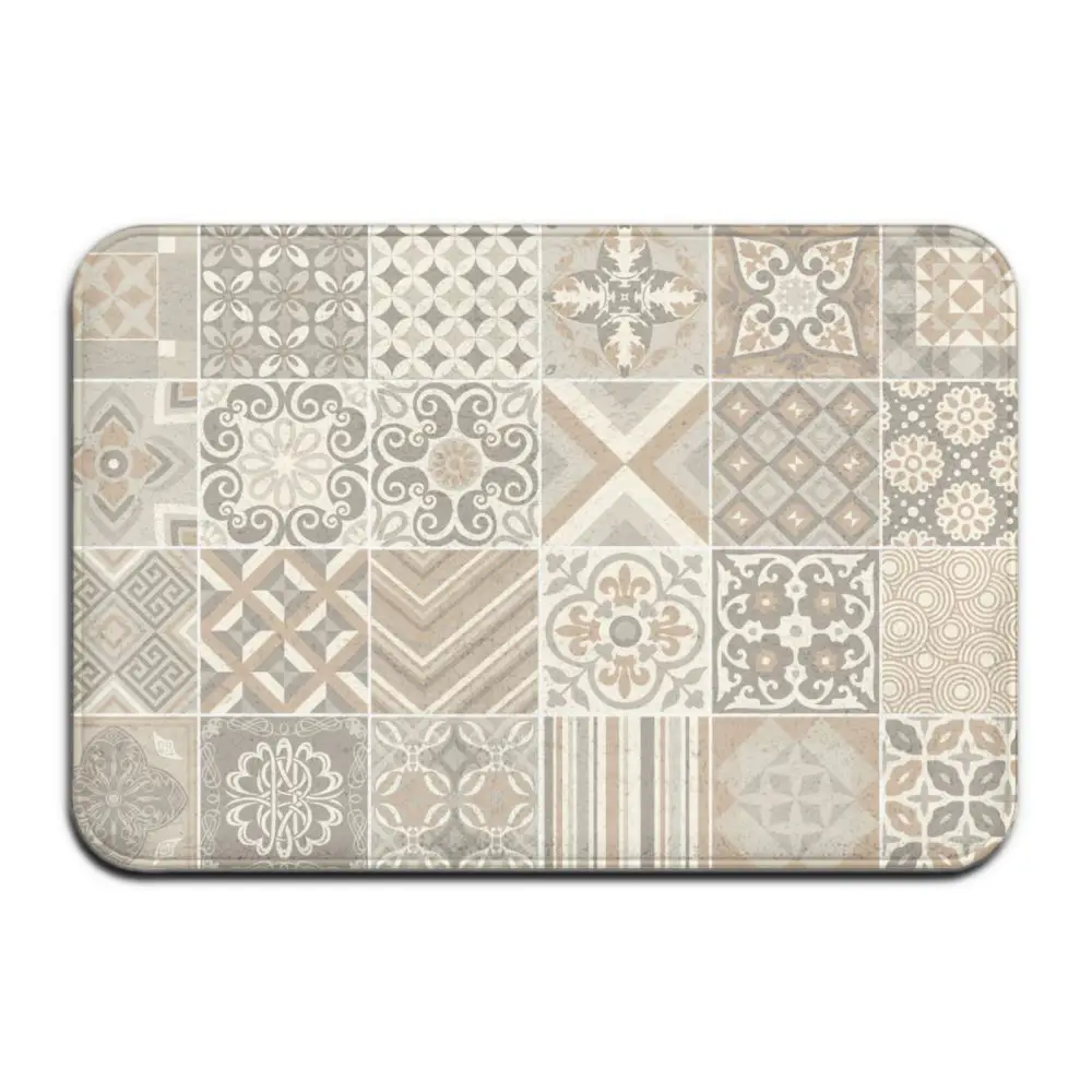 Серый богемный ковер с мандалой и цветами из полиэстера нескользящий напольный