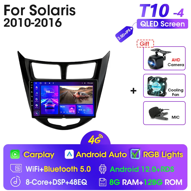 

JMCQ 2Din автомобильный радиоприемник мультимедийный плеер для Hyundai Solaris 1 2010-2016 навигационный головное устройство беспроводной Carplay 4G Android 12