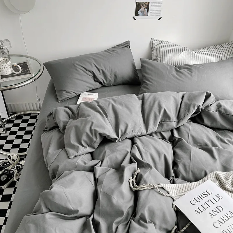 

Комплект постельного белья из 1/4 предметов, приятное на ощупь хлопковое сплошное стеганое одеяло с эффектом потертости, однотонный комплект двухспальной кровати из четырех предметов, домашний текстиль