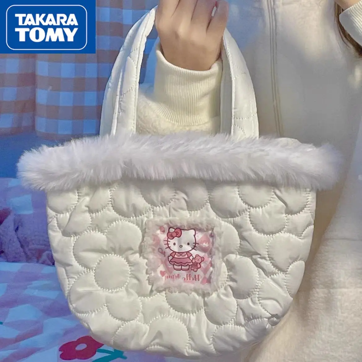 

Симпатичная мультяшная плюшевая сумка на плечо TAKARA TOMY с Hello Kitty, простая кружевная Милая Открытая Студенческая сумка для девушек
