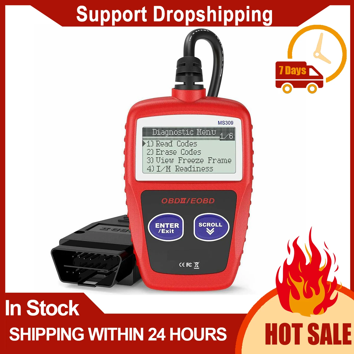 Автоматический диагностический сканер OBD2 Ms309, считыватель кодов двигателя