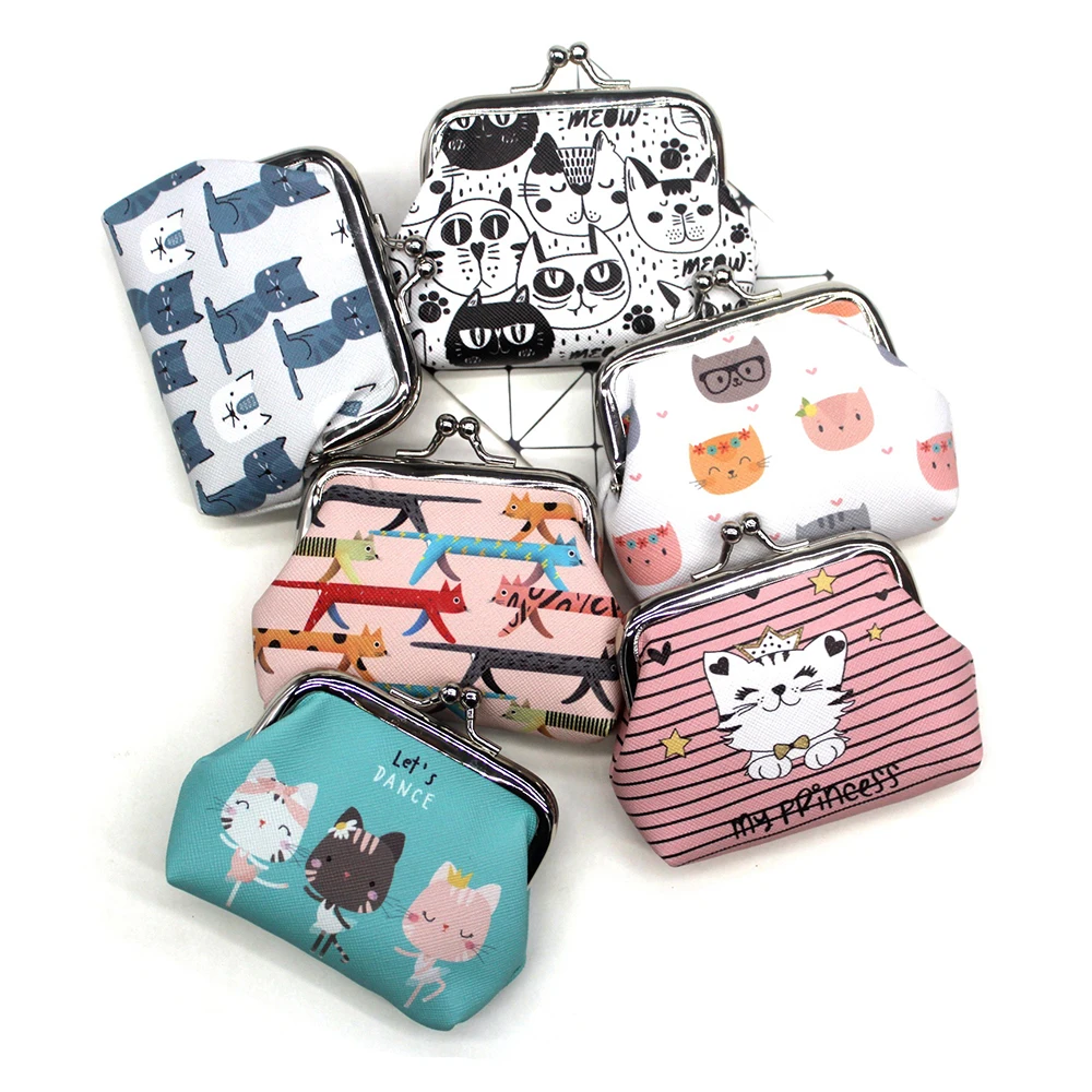 

Маленькие карманные сумочки для женщин и девушек, кошелек с застежкой, мини-кошельки с мультяшным котом, нулевой кошелек, сумки для ключей, кошельки для монет
