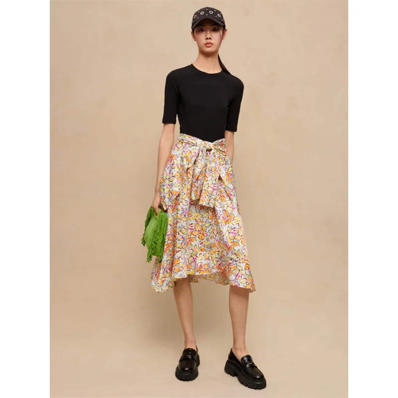 

IOO France 2023 Spring and Summer New Women's French Print Waist Fake Two Pieces Splicing Dress High Quality Brand M Free Ship