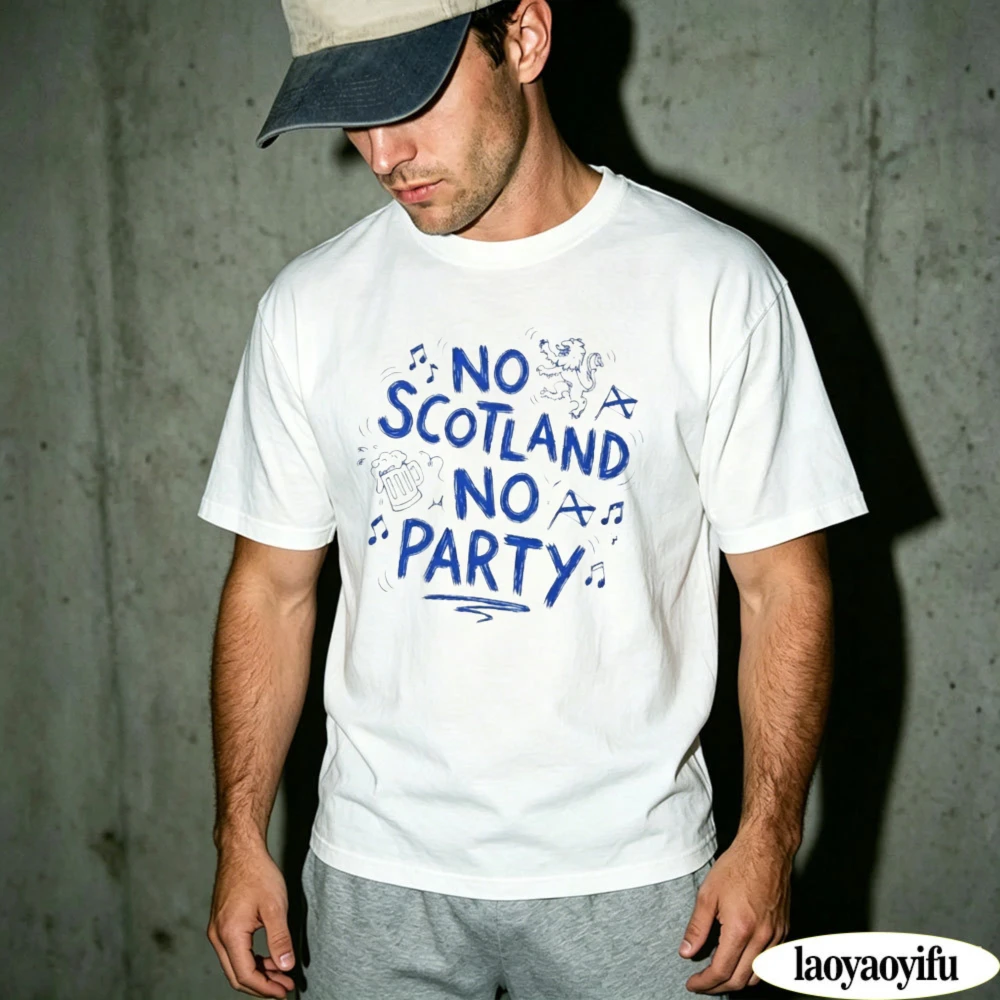 Фото Футболка с графическим принтом «No Scotland No Party», с изображением флага Шотландии и музыкальной ноты, для футбольных фанатов, уличная одежда №1