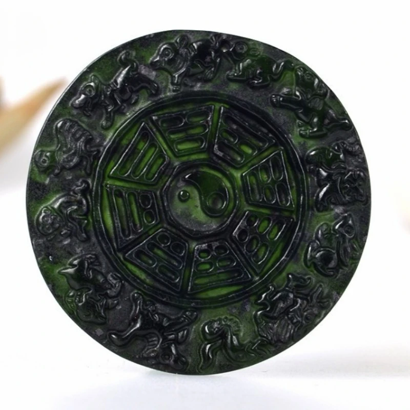 Lantian Нефритовая темно-зеленая черная зеленая нефритовая подвеска со знаком