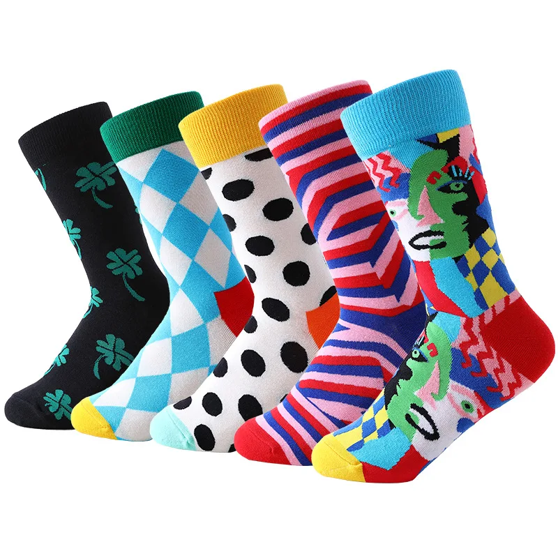 New Women's Jacquard Knitted Cotton Socks Happy Oil Painting Women's Cotton Socks
