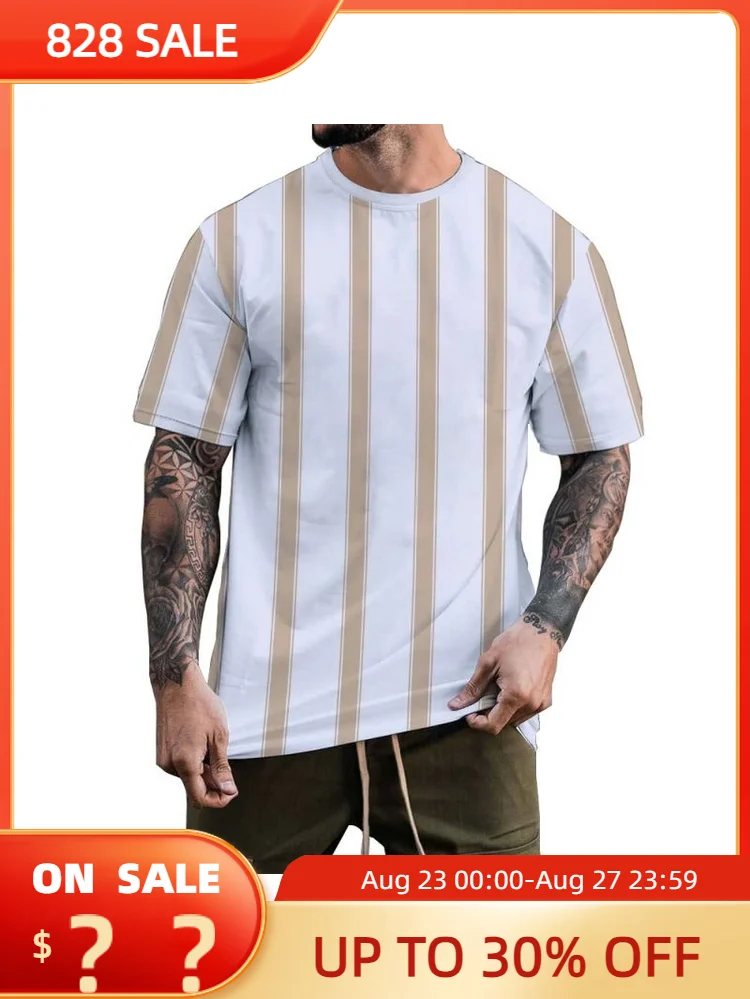 

Футболка мужская оверсайз с круглым вырезом, Повседневная рубашка с 3d-рисунком, в черно-белую полоску, одежда с короткими рукавами, уличная одежда