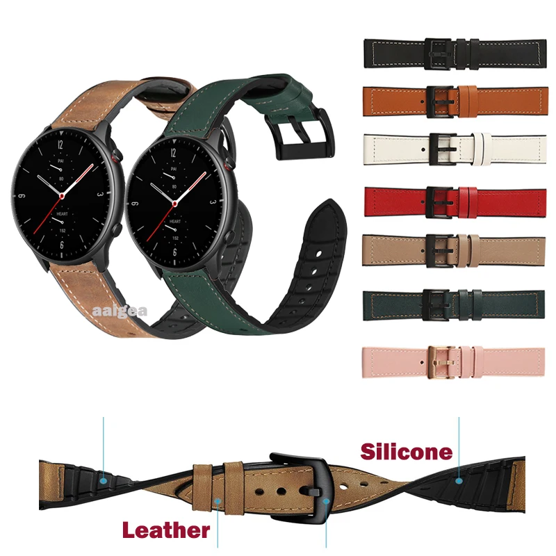 

20mm 22mm Fashion Leather Silicone Strap For Amazfit GTR 3 Pro GTR2 2e Watch Band for Amazfit Stratos / GTS 2 mini GTS3 Bracelet