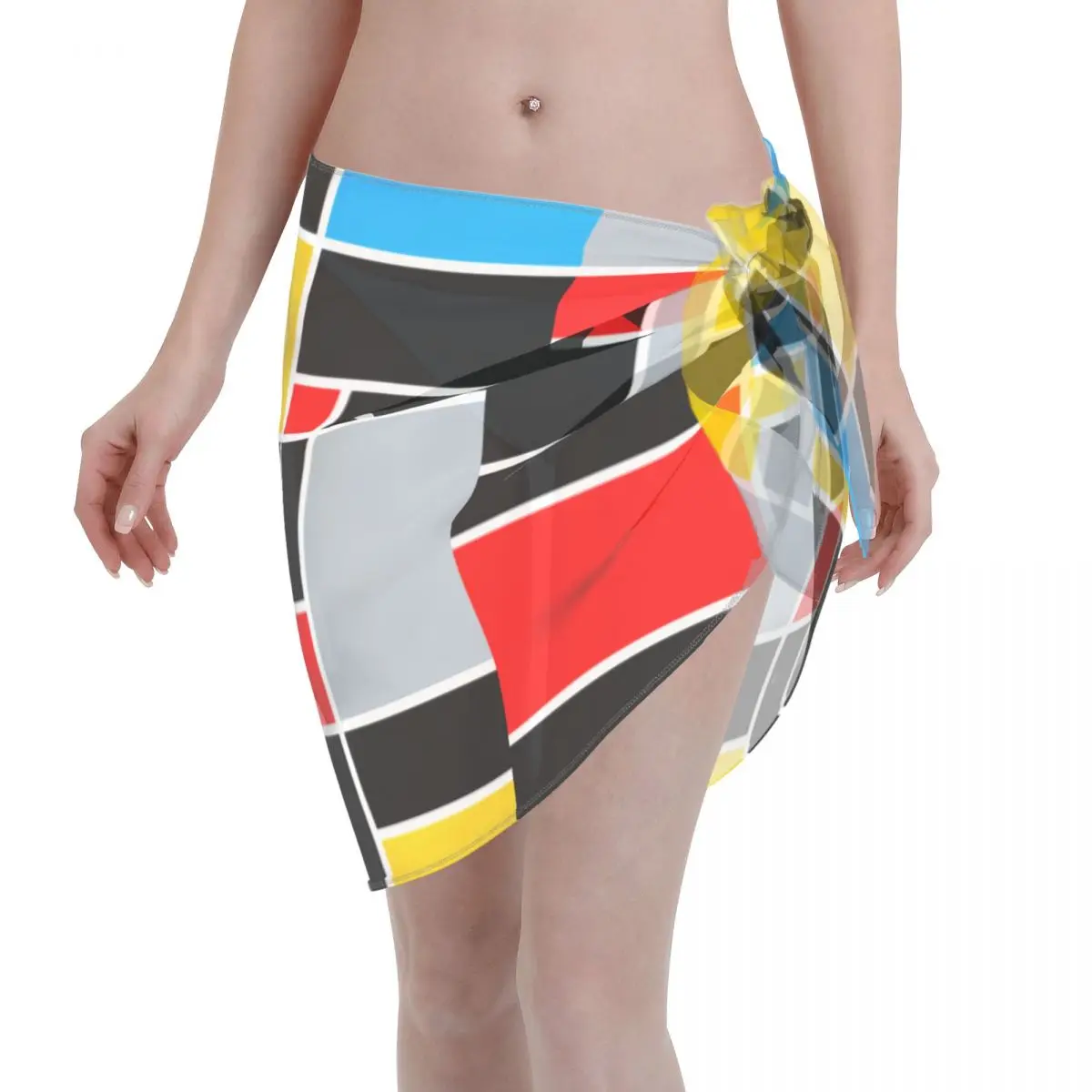 

Sexy Women Chiffon Swimwear Pareo Mondrian Style Cover Up Wrap Sarong Skirts Red Squares Beach Dress Swimsuits Bikini Cover Ups