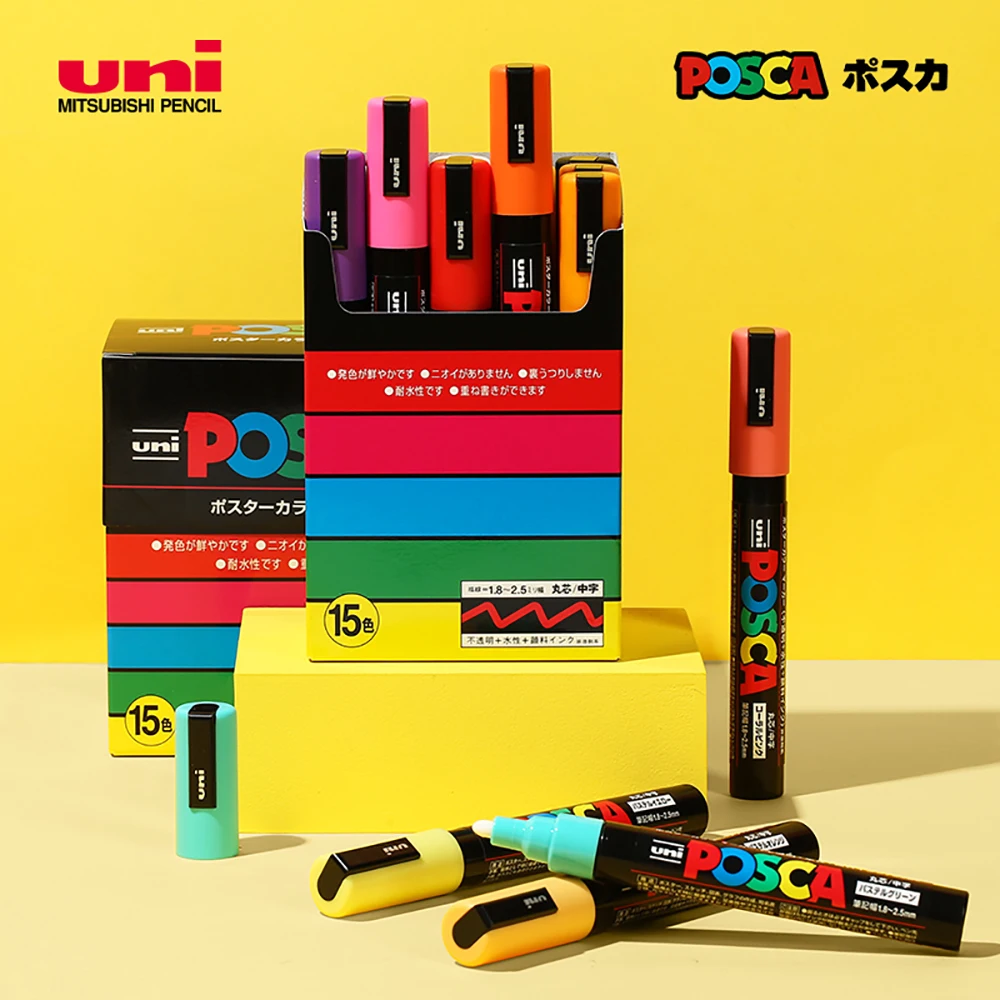 UNI POSCA marker pen set PC-1M PC-3M PC-5M paint pens POP advertising poster graffiti pen art supplies Japanese stationery images - 6