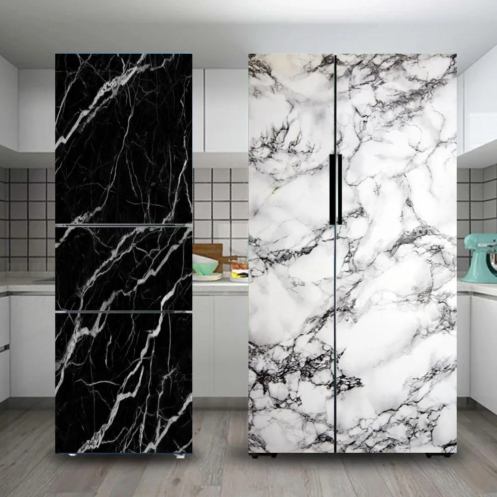 

Kitchen Sticker Fridge Stickers Marble 3D Refrigerator Wallpaper Black Line White Freezer Vinyl Film Door Cover Decor Decal Art