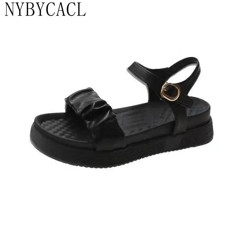 

2022 new thick bottom heightening fashion versatile girls casual sandals Summer Black Street Women cingulum beach Sandals