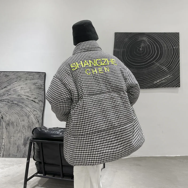 Winter Jacket Men Warm Fashion Retro Casual Plaid Thickening Jacket Men Streetwear Korean Loose Short Coat Mens Large Size M-5XL