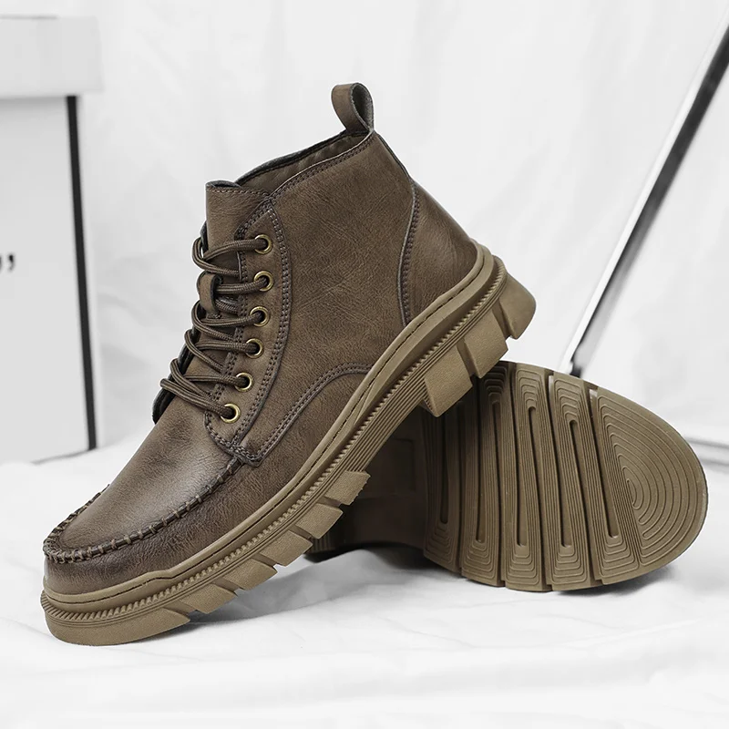 Ботильоны мужские на толстой подошве рабочая одежда уличные высокие мотоботы