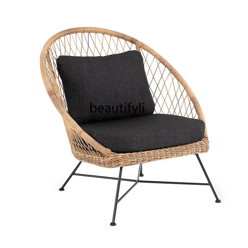 

CXH Outdoor Furniture Bed & Breakfast Balcony Single Rattan Small Sofa Outdoor Courtyard Rattan Chair Waterproof Table and Chair