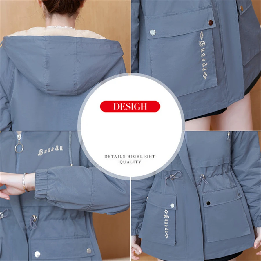 Winter Loose Hooded Thicken Fleece Lined Parkas Warm Casual Trenchcoat Korean Mid-length Coat Windbreaker Snow Jacket Outwear