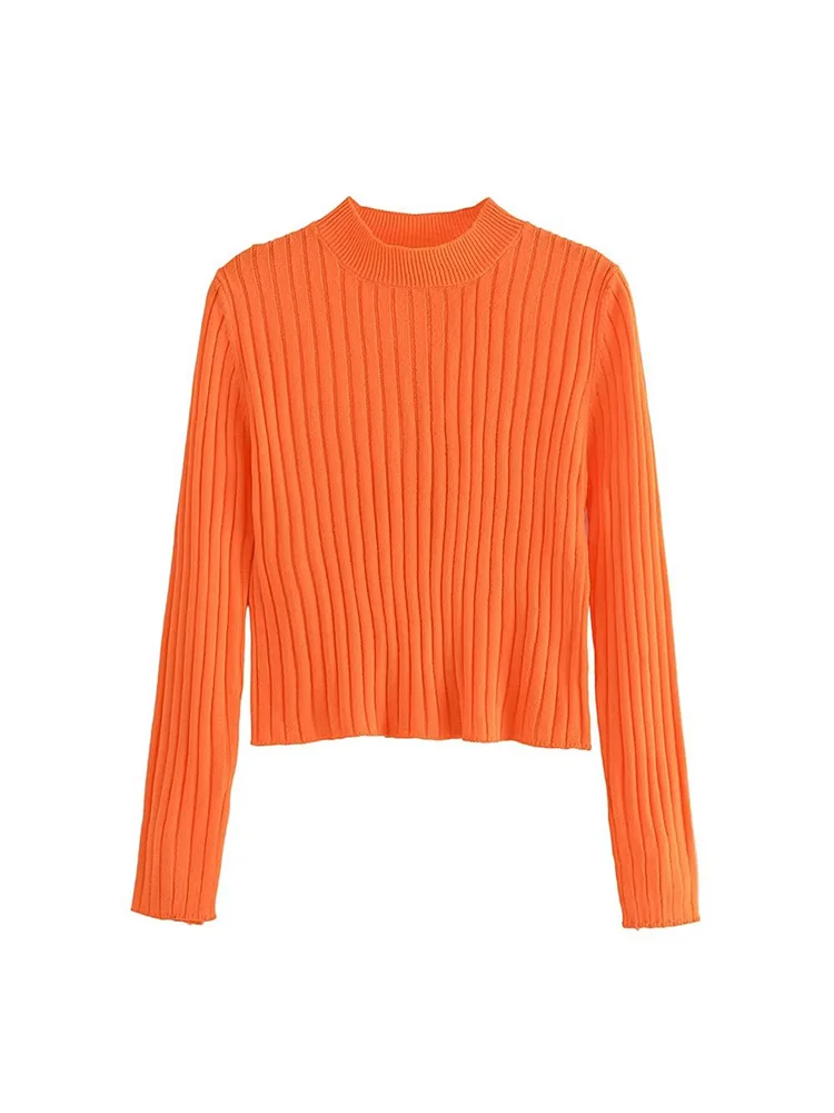 

PB & ZA2022 fall and winter new women's fashion chic stand-up collar slim fit and versatile ribbed knit tops 6771/110