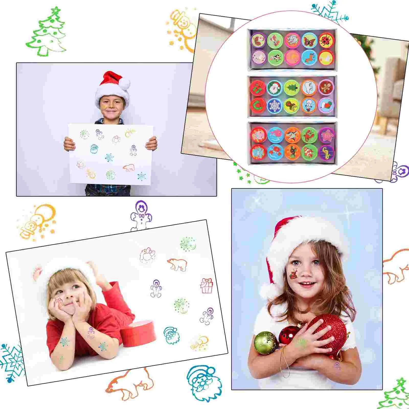 

Stamper Stamp Christmas Stampers Kids Stamps Party Cartoonset Seal Xmas Favors Self Inking Year New Stencils Tree Reward Holiday