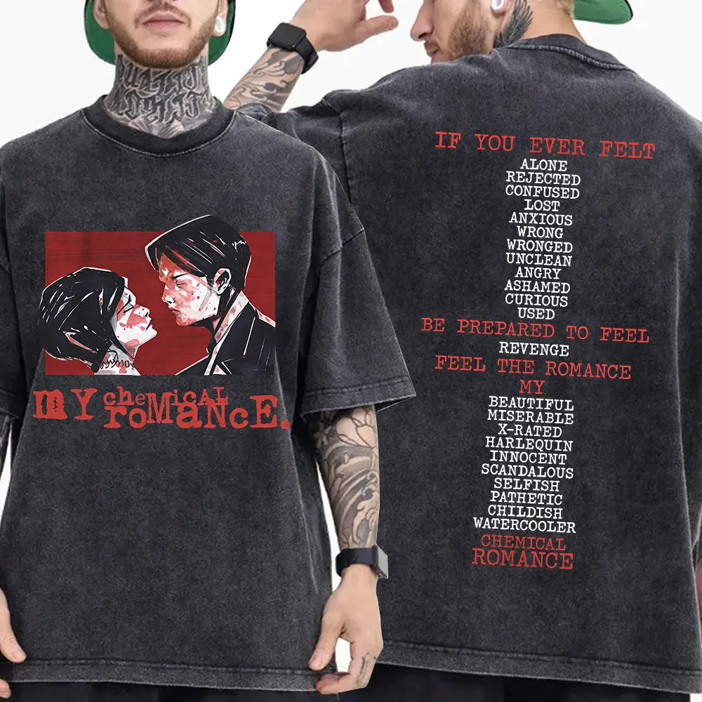 Фото Винтажная стираная футболка My Chemical Romance Punk Band The Black Parade Is Dead Футболки для мужчин и женщин Готическая хлопковая футболка большого размера №2