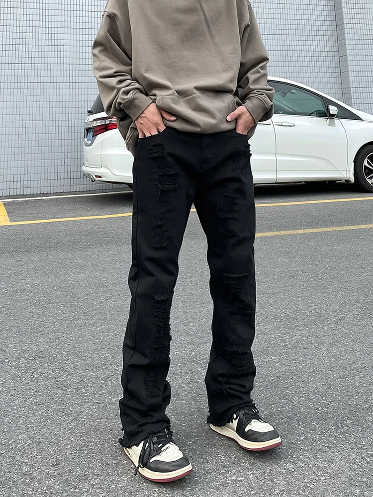 Punk Street Clothing Broken Hole Jeans Men To Tear Jeans Fashion Street Men's Clothing Y2K Clothing Casual Trousers Ripped Jeans