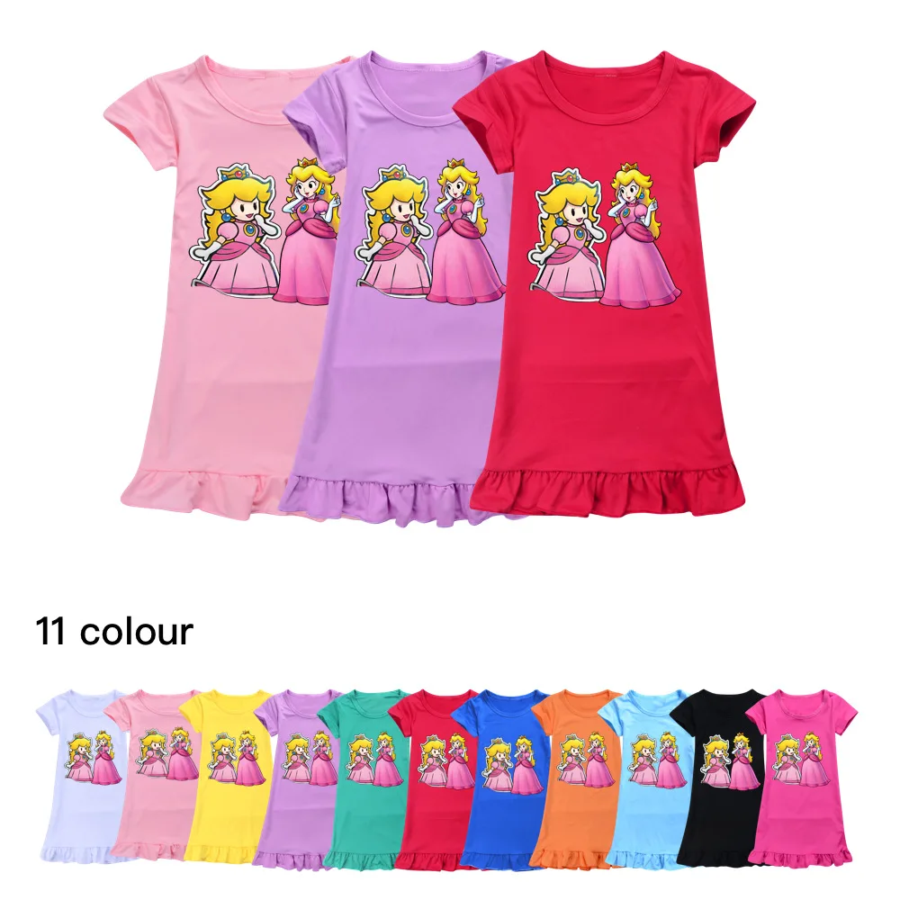 

princess peach Nightdress Baby Girls Pajamas Dresses Children Cartoon Nightgown Home Clothes Kids comfortable Sleepwear