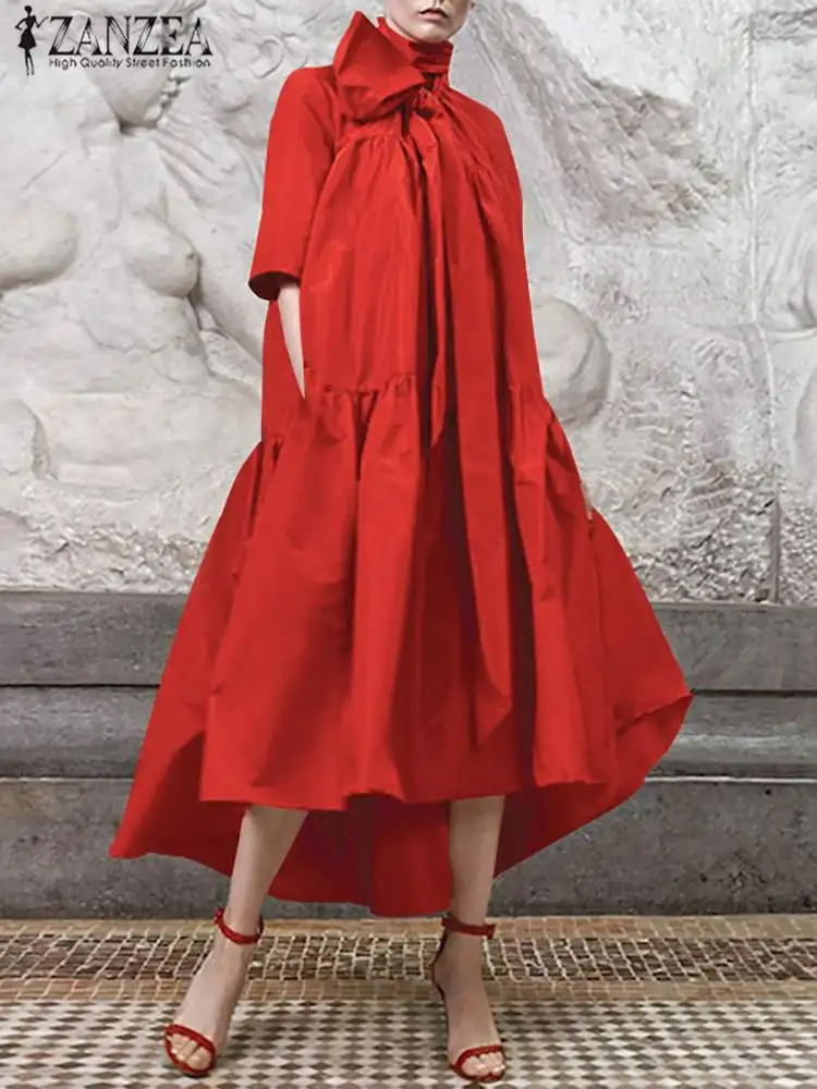 

Платье ZANZEA женское ТРАПЕЦИЕВИДНОЕ с высоким воротником и рукавом до локтя