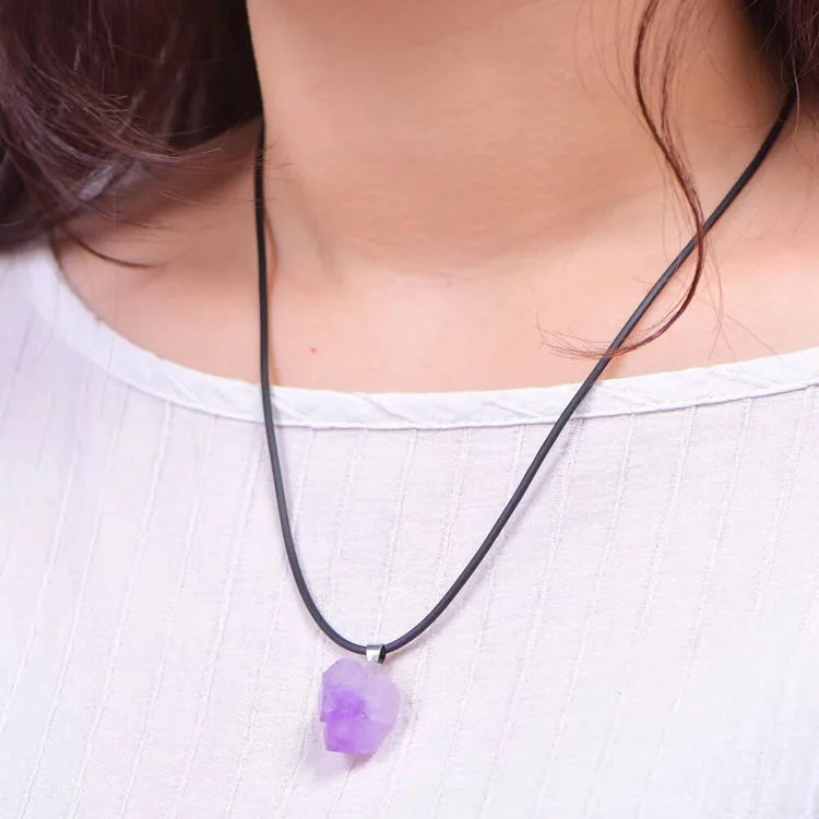 

Natural Amethyst Rough Stone Pendant Diy Purple Crystal Druzy Necklace Irregular Healing Reiki Crystal Quartz Choker For Women
