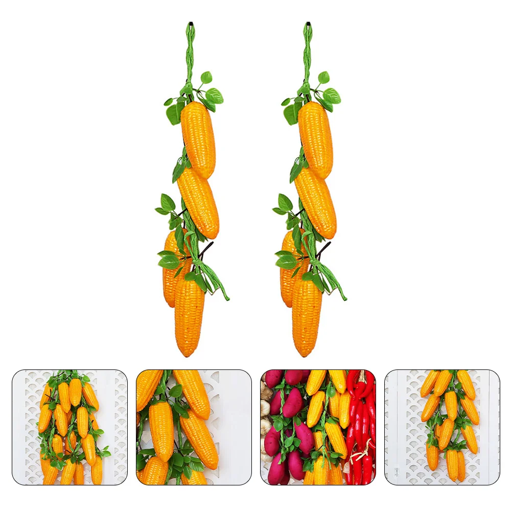 

2 Pcs Simulation Corn Pendant Fake Vegetable Mini Toy Lifelike Lemon Decorations Plastic