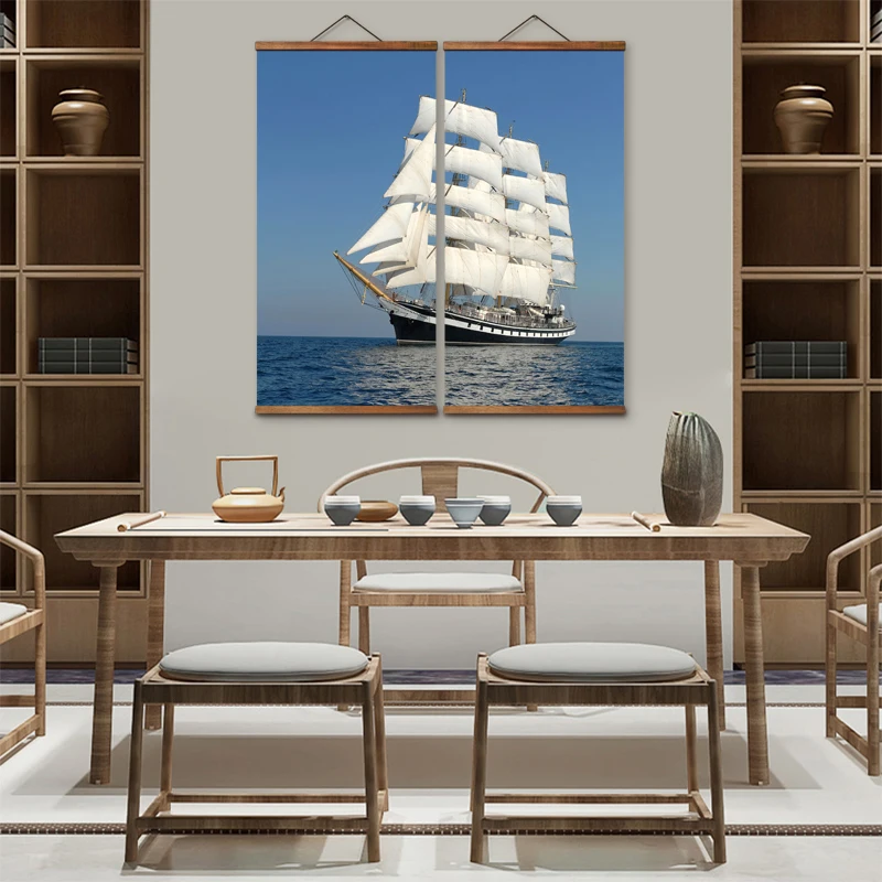 

MT2013 Chinese Style sailing boat Decorative Wall Art Canvas Posters Solid Wood Scroll Paintings