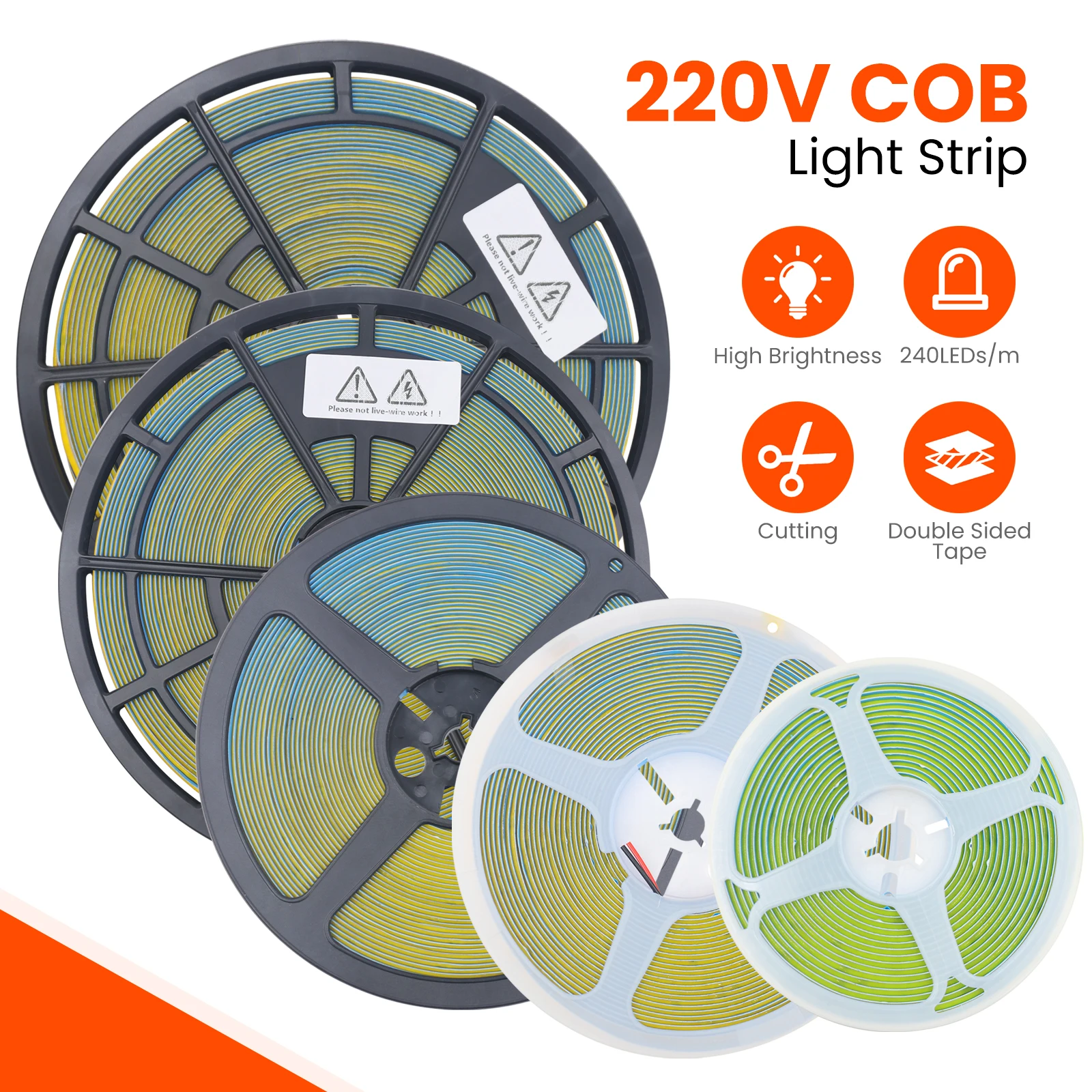 Фото 5M 10M 20M 50M COB Светодиодная лента 220V Клейкая лента с IC Не требуется драйвер 240LEDs/m Линейное освещение Белый Красный Зеленый Ледяной Синий Фиолетовый №3