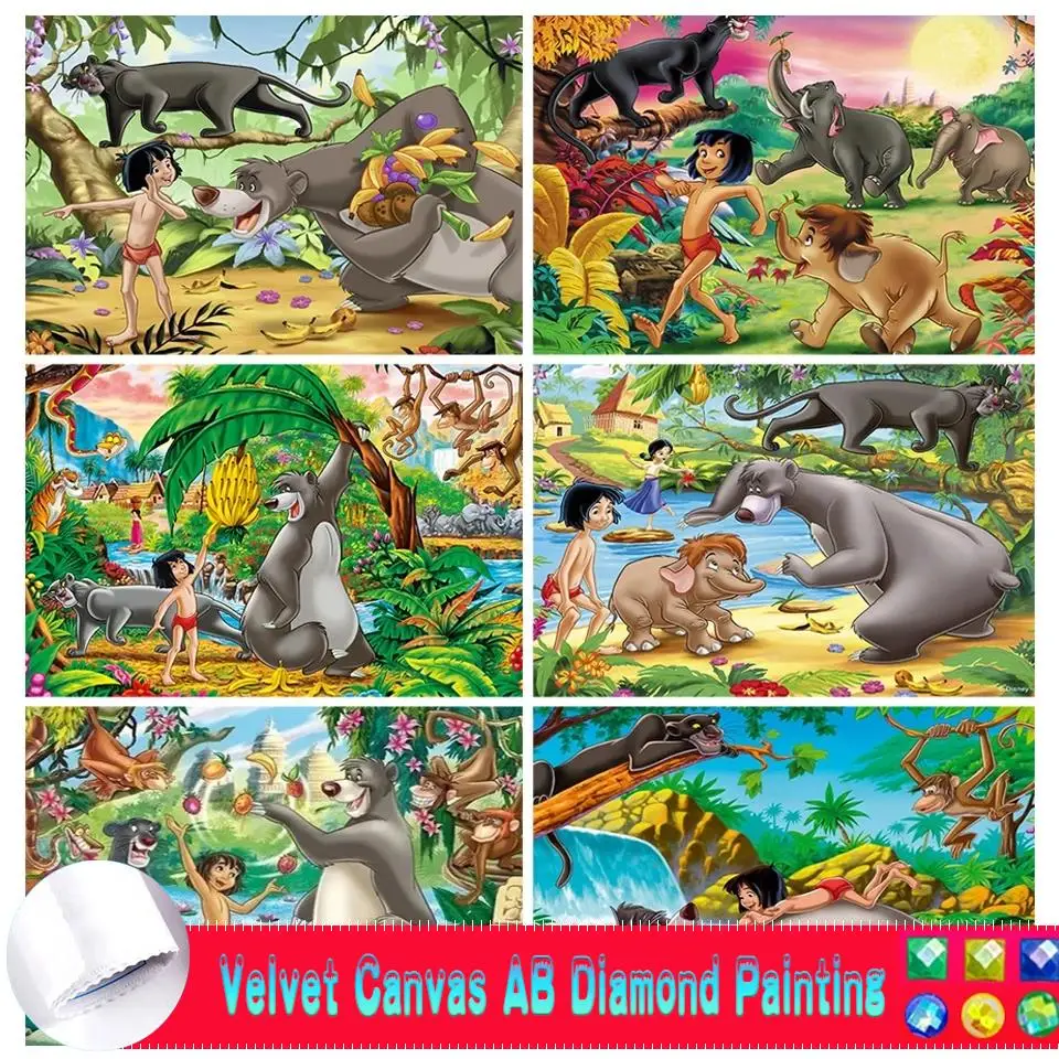 

5D AB Velvet Canvas Diamond Painting The Jungle Book Diamond Art Cross Stitch Mosaic Picture DIY Handicrafts Home Decor