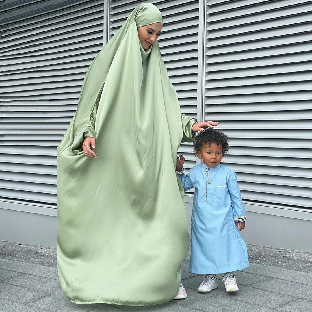Женское мусульманское Молитвенное платье из двух частей, комплект Абайи, кафтан с хиджабом, длинное платье в полную длину, длинный химар, Ср...