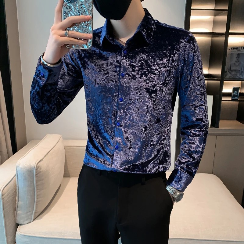 

Luxury Velvet Shirt Men Long Sleeve Casual Dress Shirt Slim Fit Business Social Men Clothing Streetwear Party Tuxedo Camisas