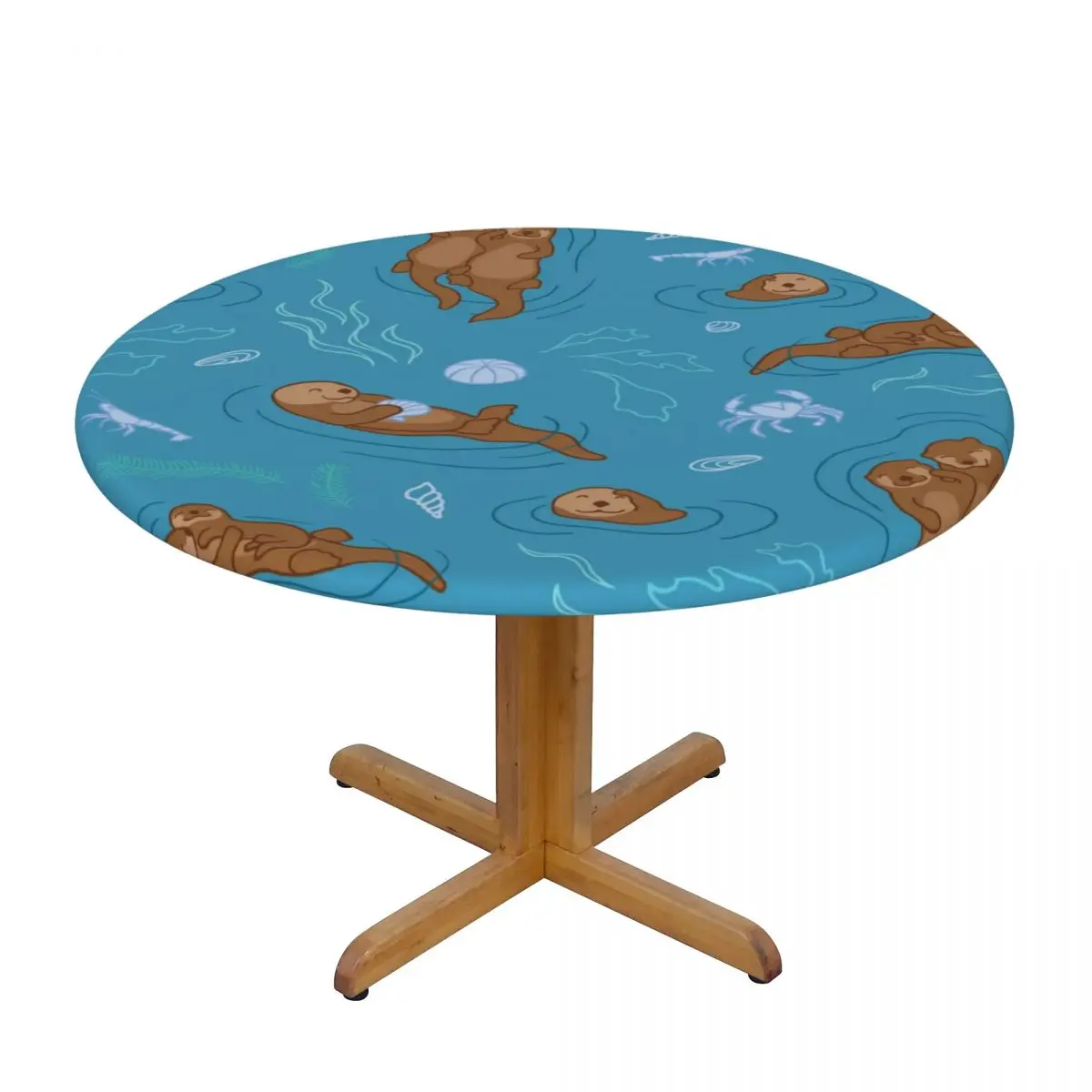 

1Pc Waterproof Tablecloths Round Elastic Tablecloth Cute Sea Otters In Water Table Cloth Cover Coffee Table Pad