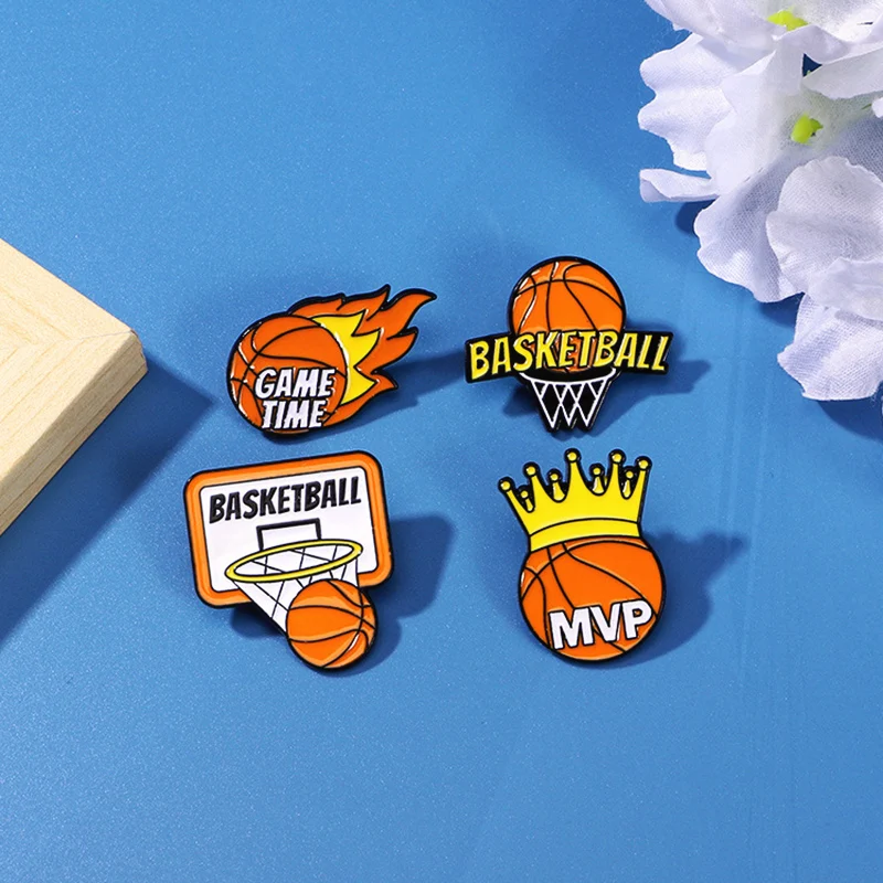 Металлический значок Flame Game Time Mvp Crown в стиле панк для баскетбола