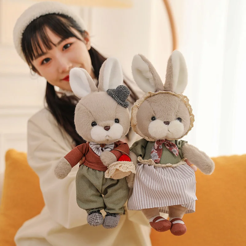 

Lovely Pastoral Dressed Rabbit Bear Plush Toys Cute Animal Couple Dolls Stuffed Soft Accompany Doll for Baby Girls Birthday Gift